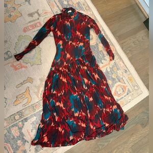 Ulla Johnson Red and Blue Long Sleeve Dress